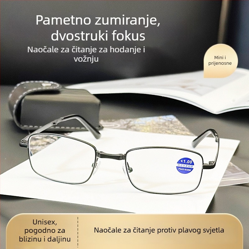 Sklopive presbiopijske naočale za čitanje, ultra lagane, zaštita od plavog svjetla, prenosni retro metalni okvir