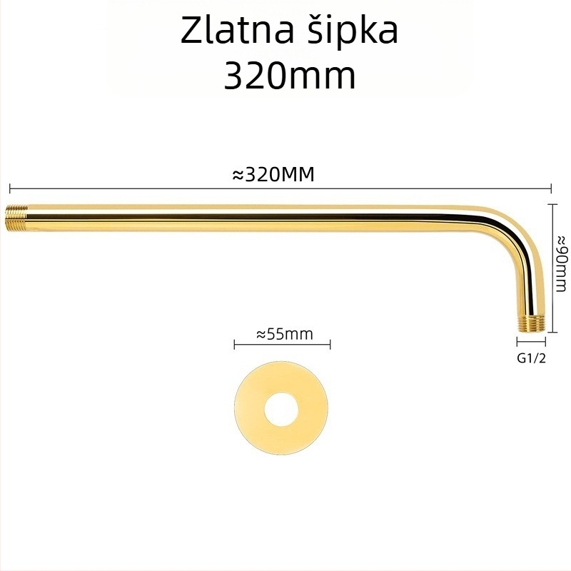 Ugradbeni zidni tuš-ram – zlat završetak, materijal: 201 čelik, navoja s 4 točke, luksuzni stil