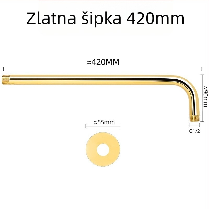 Ugradbeni zidni tuš-ram – zlat završetak, materijal: 201 čelik, navoja s 4 točke, luksuzni stil