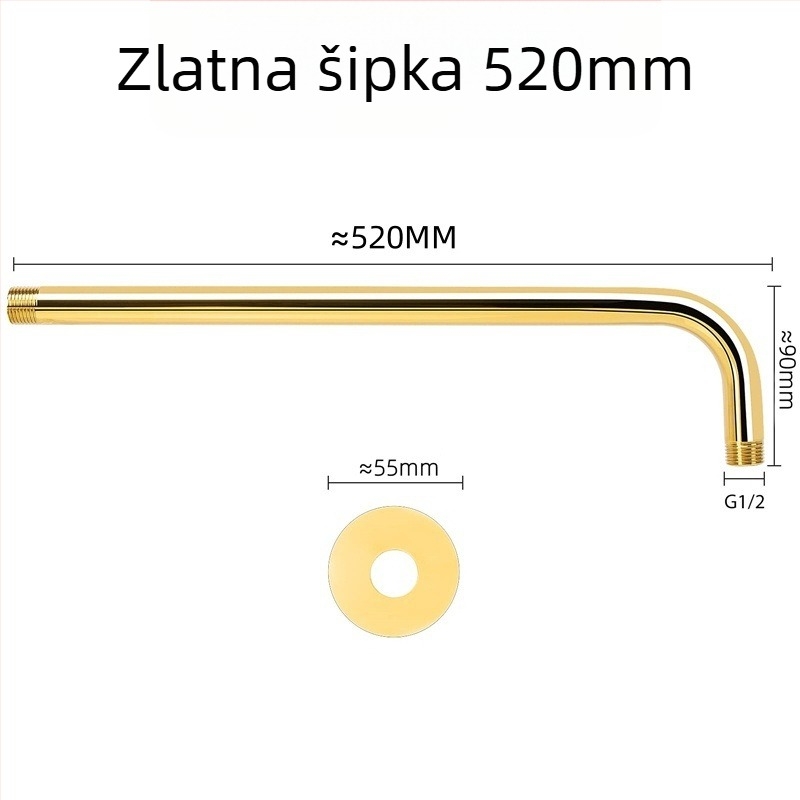 Ugradbeni zidni tuš-ram – zlat završetak, materijal: 201 čelik, navoja s 4 točke, luksuzni stil