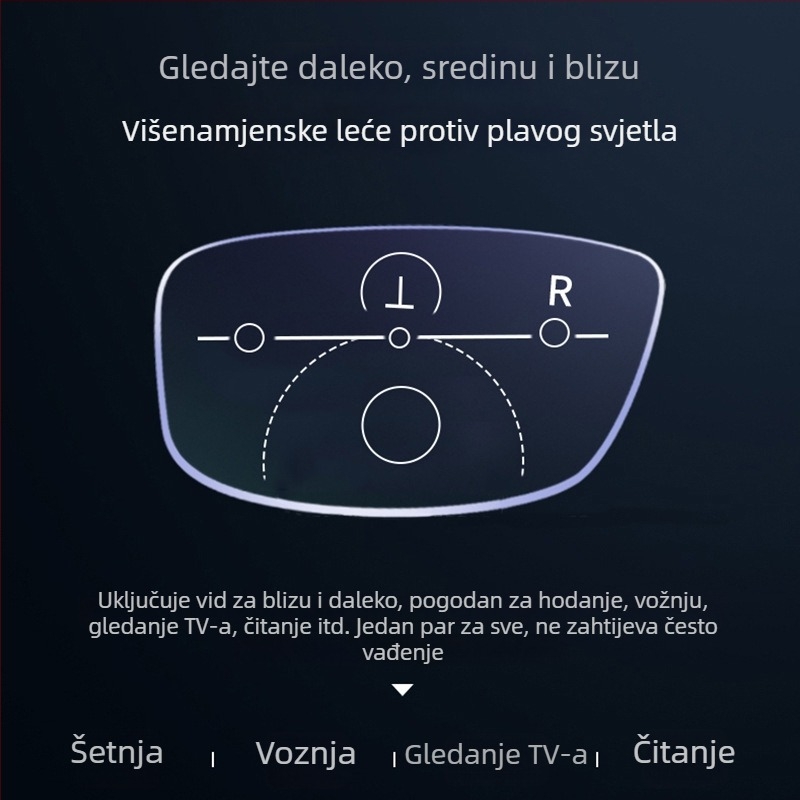 Muške bezokvirne naočale za presbiopiju s automatskim zumom, progresivne multifokalne, PC leće, protiv plavog svjetla