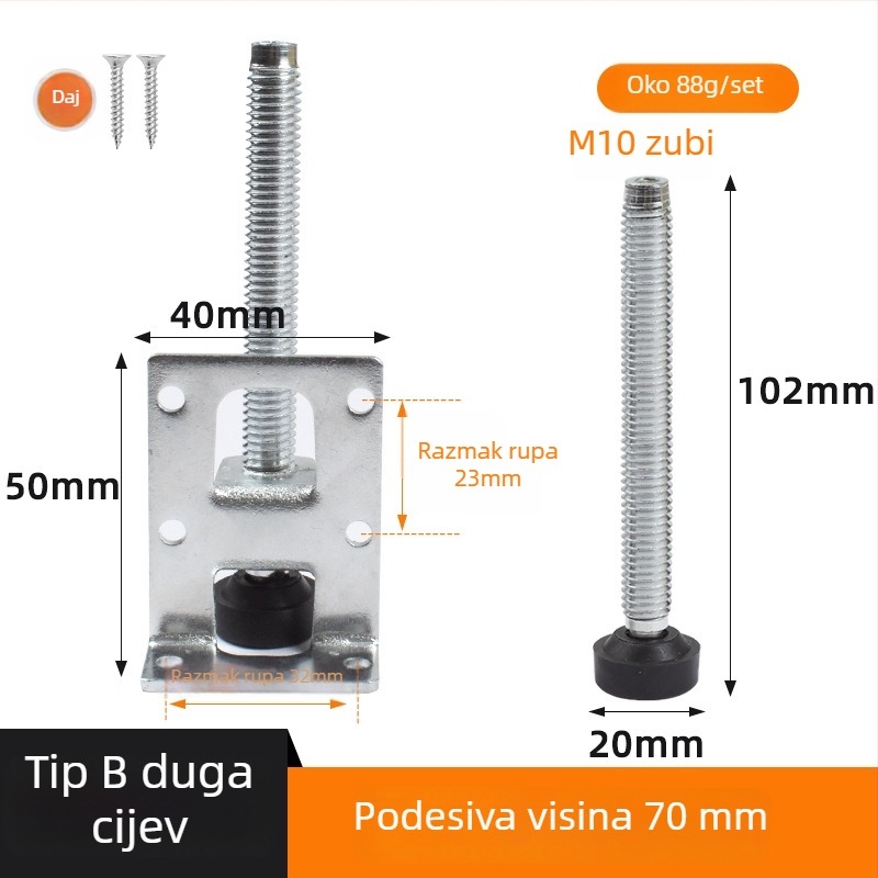 Bočne pločaste podesive nogice za ladice – hladno valjana čeli, elektroplatiranje, model 35, moderni minimalistički stil