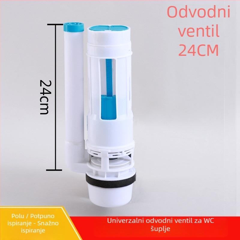 Ventil za odvod vode iz spremnika toaletne, prilagodljiv, podijeljeni dvostruki gumb za ispiranje, materijal blister, rad pritiskom, moderni minimalistički stil