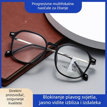 Progresivne naočale za čitanje s zaštitom od plave svjetlosti, multifokalne, s okruglim okvirom, za čitatelje srednje dobi