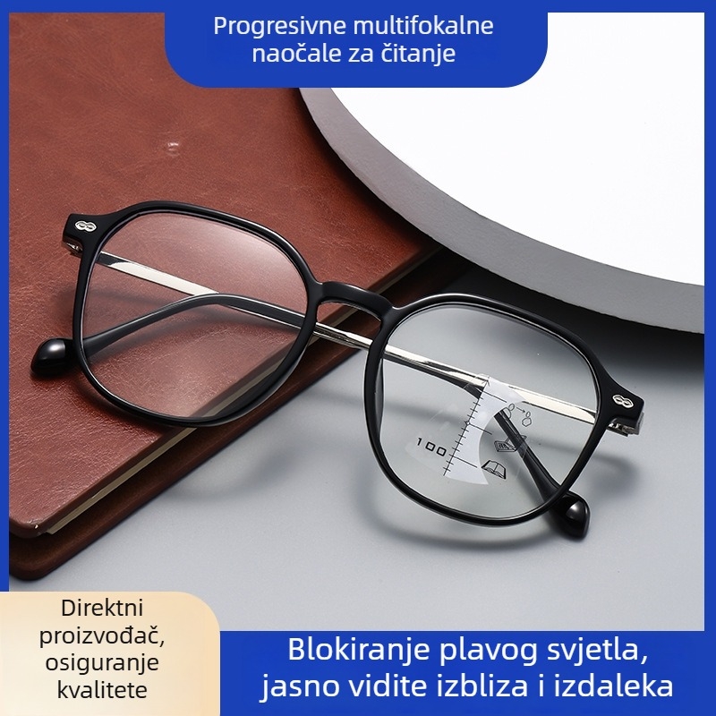 Progresivne naočale za čitanje s zaštitom od plave svjetlosti, multifokalne, s okruglim okvirom, za čitatelje srednje dobi