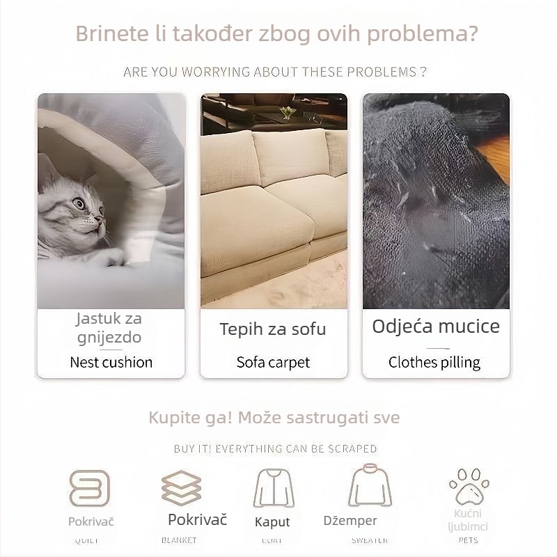 Čistač vlasova za kapute – ručni depilator za tkanine, uklanjanje pahuljica od vune, kućna upotreba