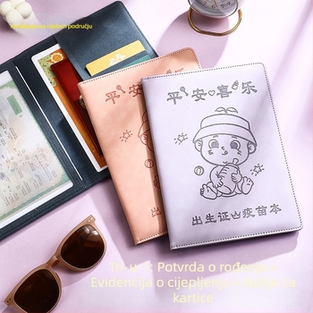 Monlik kožni zaštitni kućište za dječji rodni list i zdravstveni karton, trostruko u jednome, model Peace and Joy, debljina 1.0 cm