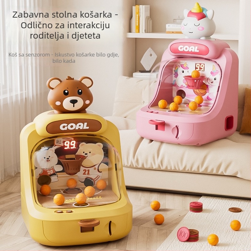 Košarka arcade igra na novac za djecu – roditeljsko-dječja interakcija, plastična konstrukcija, marka YQR, model 777, za djecu 4–6 godina, s efektima gađanja, osvjetljenjem i zvukom