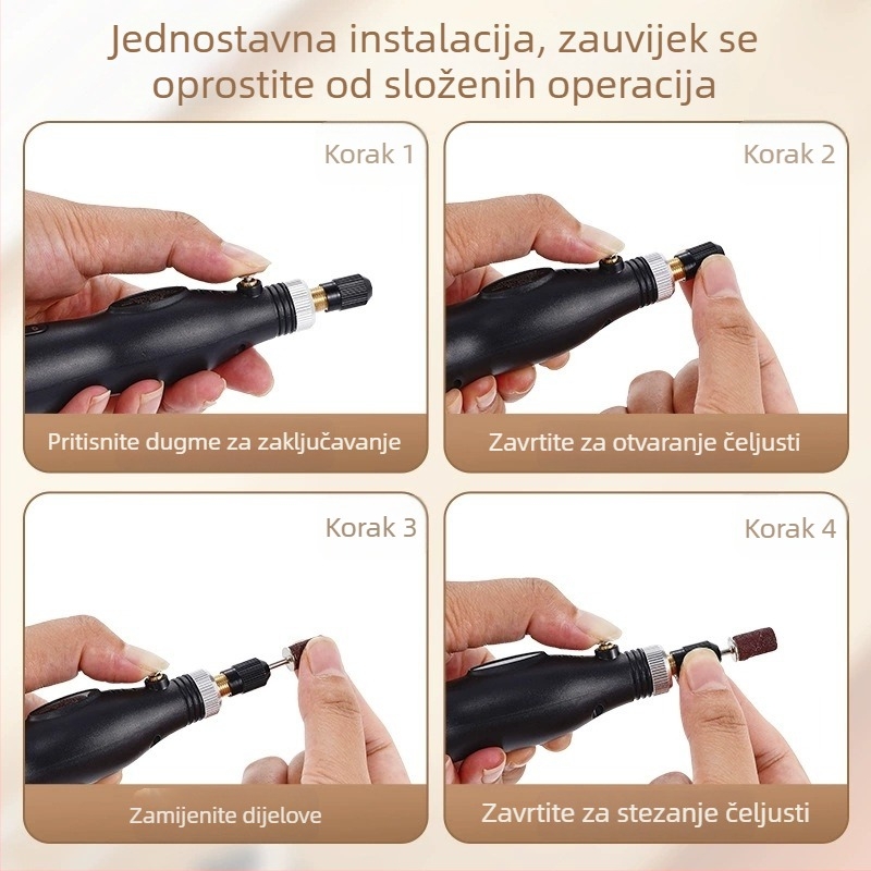 Sve-u-jednom alat za manikuru i poliranje noktiju, USB punjenje, prenosni električni alat za manikuru, plastika + nehrđajući čelik, 356 g