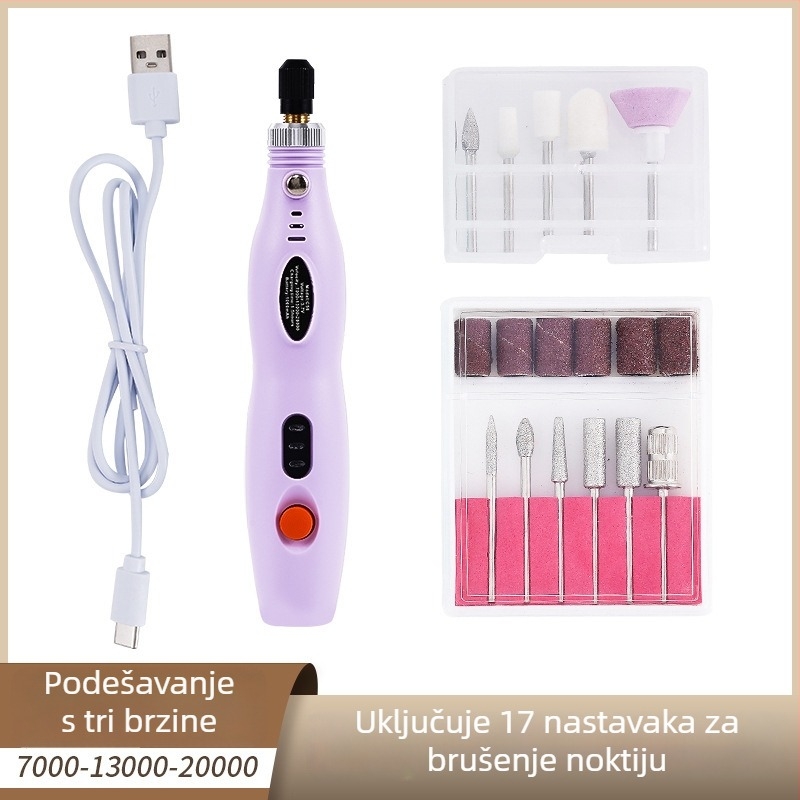 Sve-u-jednom alat za manikuru i poliranje noktiju, USB punjenje, prenosni električni alat za manikuru, plastika + nehrđajući čelik, 356 g