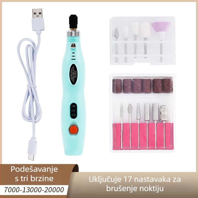 Sve-u-jednom alat za manikuru i poliranje noktiju, USB punjenje, prenosni električni alat za manikuru, plastika + nehrđajući čelik, 356 g