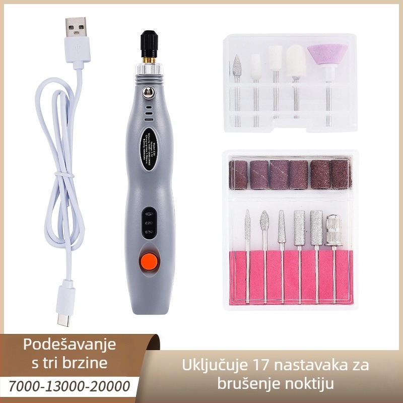 Sve-u-jednom alat za manikuru i poliranje noktiju, USB punjenje, prenosni električni alat za manikuru, plastika + nehrđajući čelik, 356 g