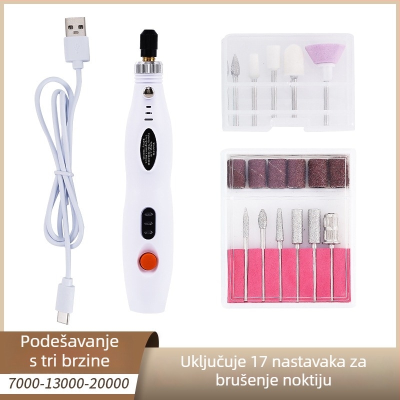 Sve-u-jednom alat za manikuru i poliranje noktiju, USB punjenje, prenosni električni alat za manikuru, plastika + nehrđajući čelik, 356 g