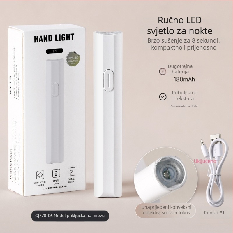 Ručna lampa za nokte, prijenosna punjiva UV/LED lampa za fototerapiju noktiju, plastično kućište, 25,6 g