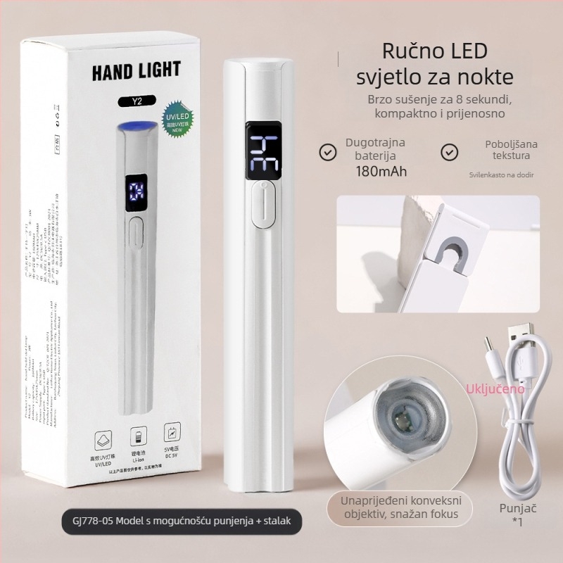 Ručna lampa za nokte, prijenosna punjiva UV/LED lampa za fototerapiju noktiju, plastično kućište, 25,6 g