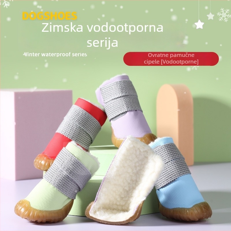 Vodootporne zimske cipele za pse s debelim flisom iznutra i mekšim pamukom na gornjoj strani