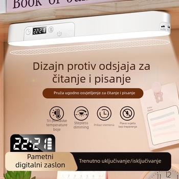 Yanoming LED stolna lampa s zaštitom očiju i zaslonom sata, magnetska baza, punjiva za studentske domove