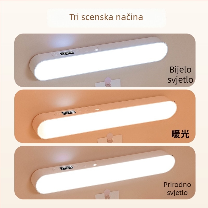 Yanoming LED stolna lampa s zaštitom očiju i zaslonom sata, magnetska baza, punjiva za studentske domove