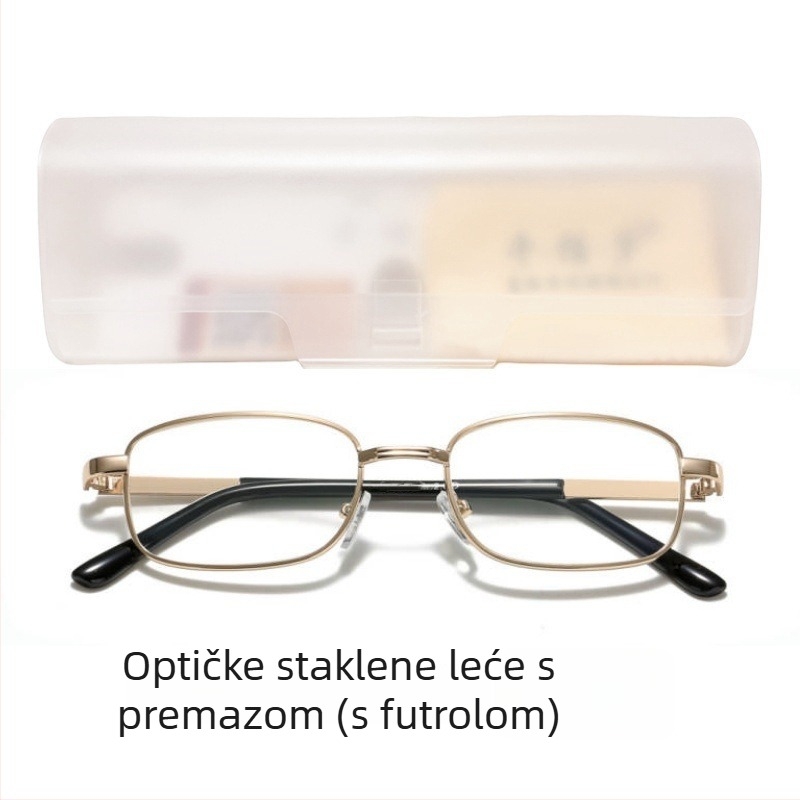 Qianbaishi naočale za čitanje, metalni puni okvir, leće od smole s premazom, anti-zračenje, UV otporne, asferične leće, ovalni okvir
