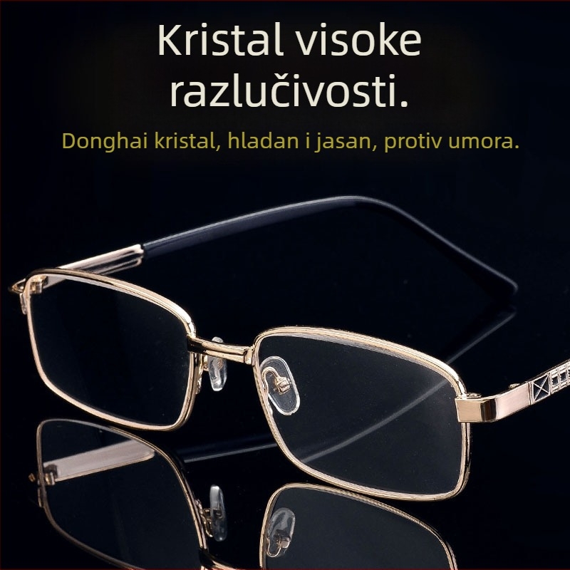 Naočale za čitanje, metalne pune okvire, leće od prirodnog materijala, geometrijski dizajn, model 8016