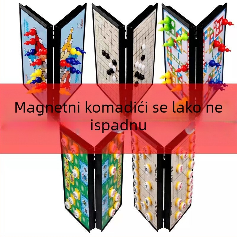 Skup magnetska ploča za stolne igre: šah, Go, Gomoku, Dama i Flying Chess; Materijal: plast; Pakiranje: šarena kutija; Dob: 4–14 godina; Edukativna igra; Uključuje video uputu