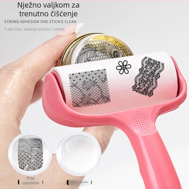 Čistač rolne za nokte s zamjenjivim papirnim valjkom i ljepiljivim valjkom; plastika; OEM; 100 g