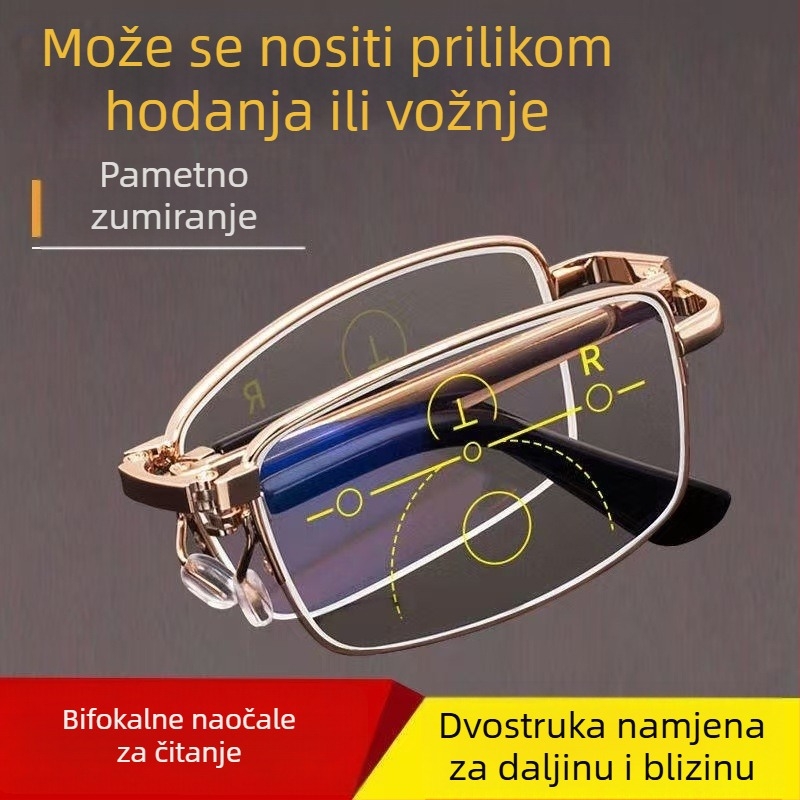 Sklopivi naočale za prezbiopiju za muškarce i žene, visoka rezolucija, moderan dizajn, s podesivom dioptrom za blizinu i daljinu, prenosivo