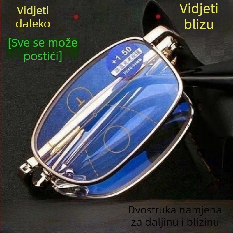 Sklopivi naočale za prezbiopiju za muškarce i žene, visoka rezolucija, moderan dizajn, s podesivom dioptrom za blizinu i daljinu, prenosivo