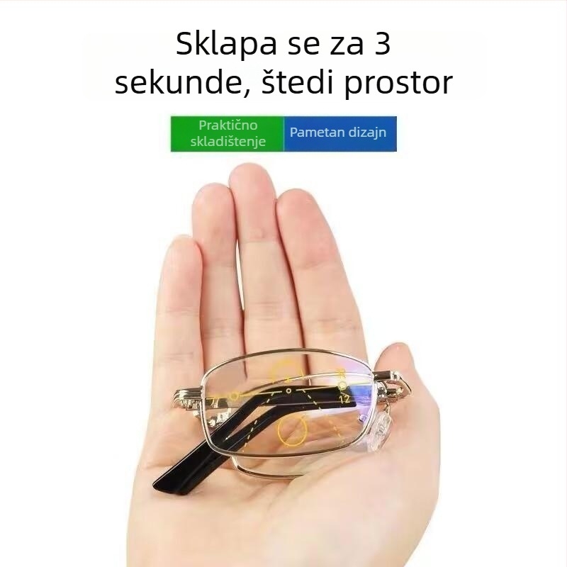 Sklopivi naočale za prezbiopiju za muškarce i žene, visoka rezolucija, moderan dizajn, s podesivom dioptrom za blizinu i daljinu, prenosivo