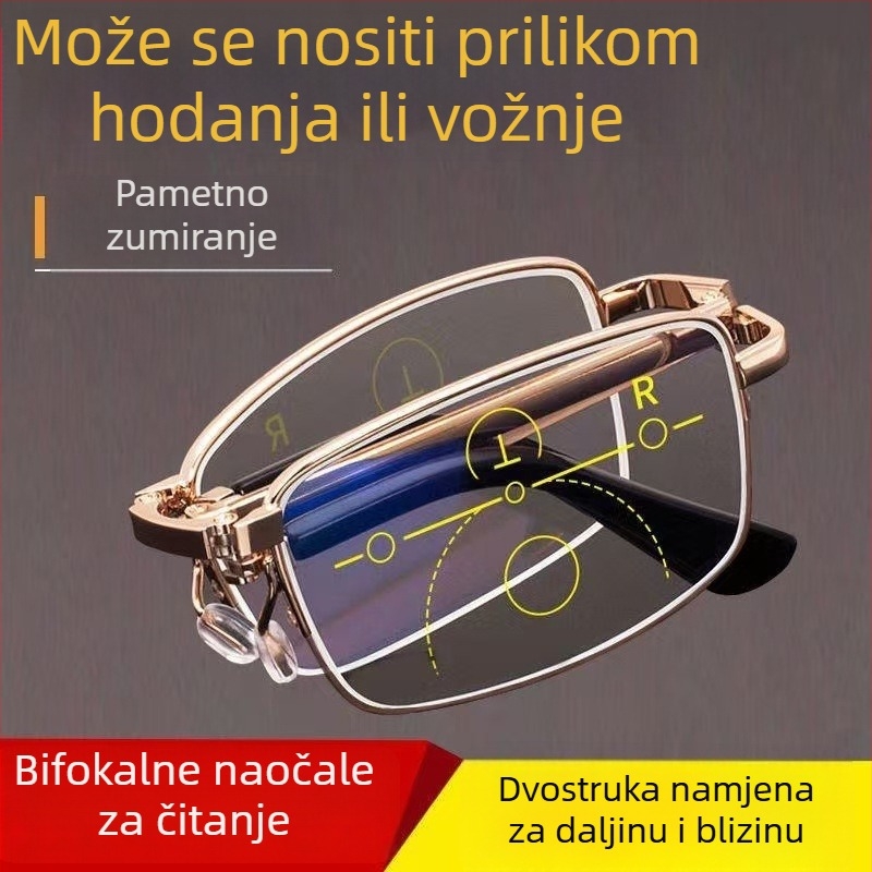 Sklopivi naočale za prezbiopiju za muškarce i žene, visoka rezolucija, moderan dizajn, s podesivom dioptrom za blizinu i daljinu, prenosivo