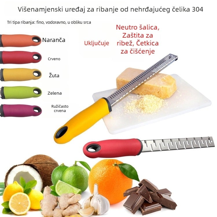 Višefunkcionalni rende od nehrđajućeg čelika 304 za sir, čokoladu, limun i voće uz strugalicu