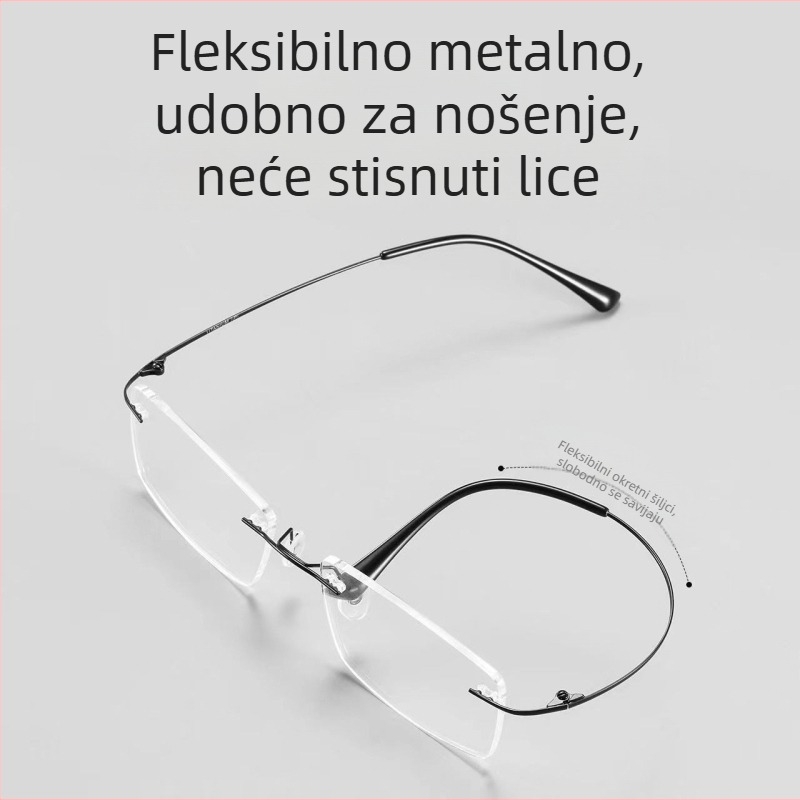 Naočale za čitanje bez okvira, PC leće, zaštita od plave svjetlosti, poligonalni retro stil, model K03L