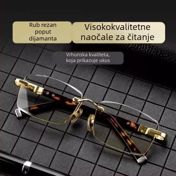 Naočale za presbiopiju, Bamboo Leaf Green, bez okvira, s izbrušenim rubovima, protiv plavog svjetla za čitanje, vintage stil, monofokalno, anti-umor