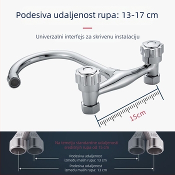 Kuhinjska slavina - dvostruka ručka, zidna montaža, bakreno tijelo, keramički disk ventil