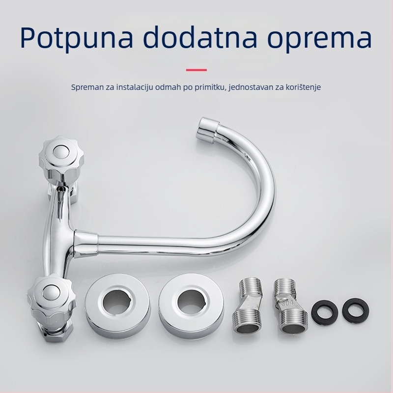 Kuhinjska slavina - dvostruka ručka, zidna montaža, bakreno tijelo, keramički disk ventil