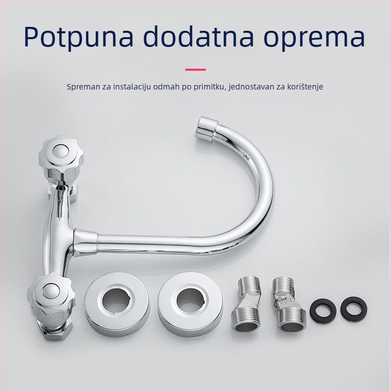 Kuhinjska slavina - dvostruka ručka, zidna montaža, bakreno tijelo, keramički disk ventil