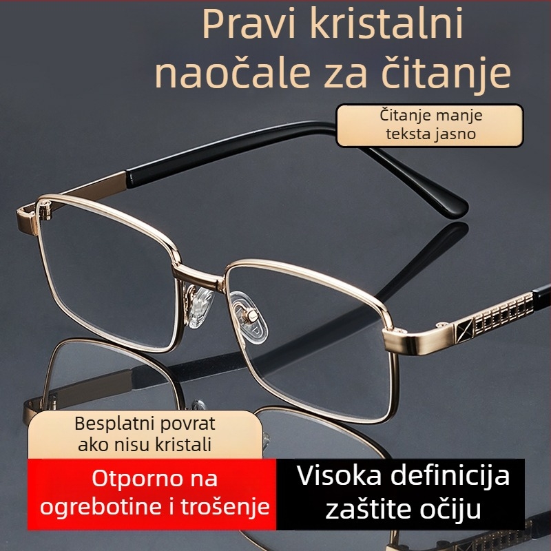 Očala za presbiopiju za starije, visoka definicija asferične leće, puni okvir, kvadratni metalni okvir, otporne na udarce leće
