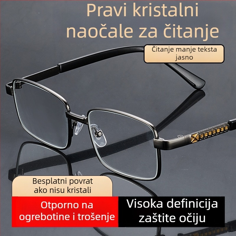 Očala za presbiopiju za starije, visoka definicija asferične leće, puni okvir, kvadratni metalni okvir, otporne na udarce leće