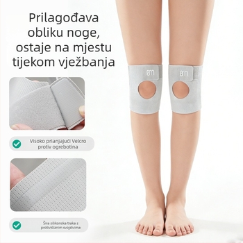 Tanki profilni rukav za koljeno – otvoren i prozračan, lagan za trčanje, košarku i badminton; materijali: spandex/nylon; za odrasle; težina ≤100 g
