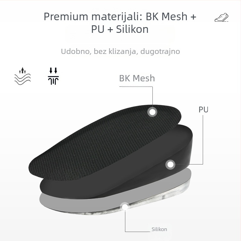 Model: Uvećavajuća uloška; Stil: Polupodstava; Materijal: Gel+PU pjena; Kategorija: Polupodstava uloška; Pogodno za tenisice, kožne cipele, čizme, casual i radne cipele
