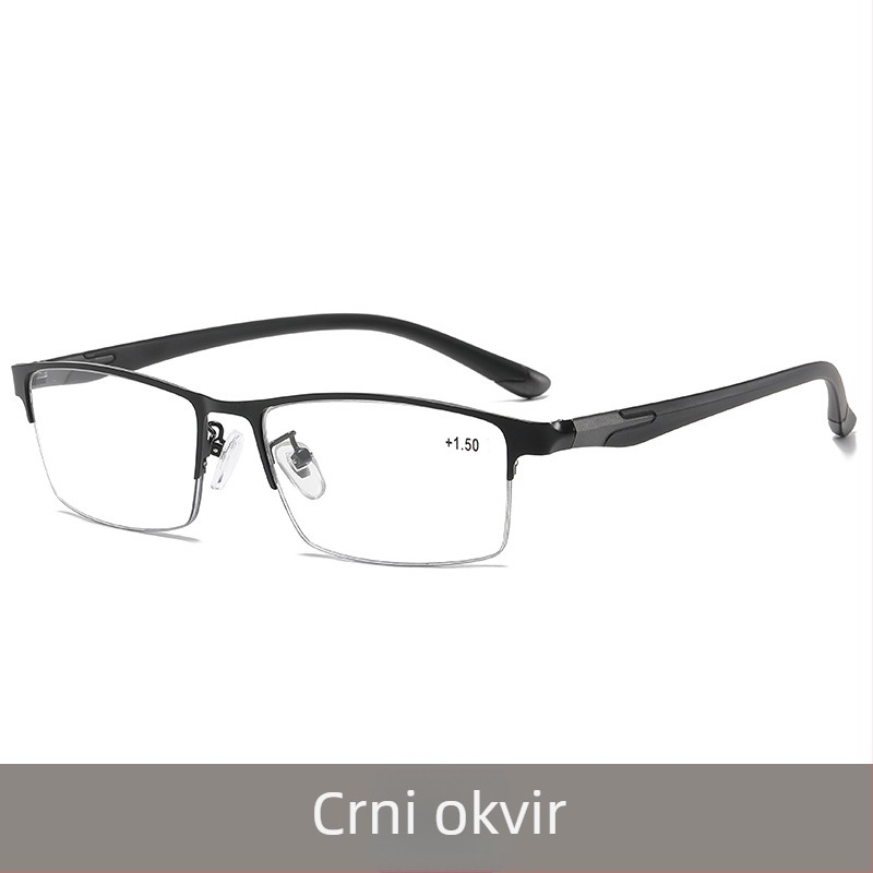 Očala za čitanje s zaštitom od plavog svjetla, metalni polu-okvir, četvrtaste leće, unisex za muškarce i žene, kompatibilne s dioptrijskim lećama