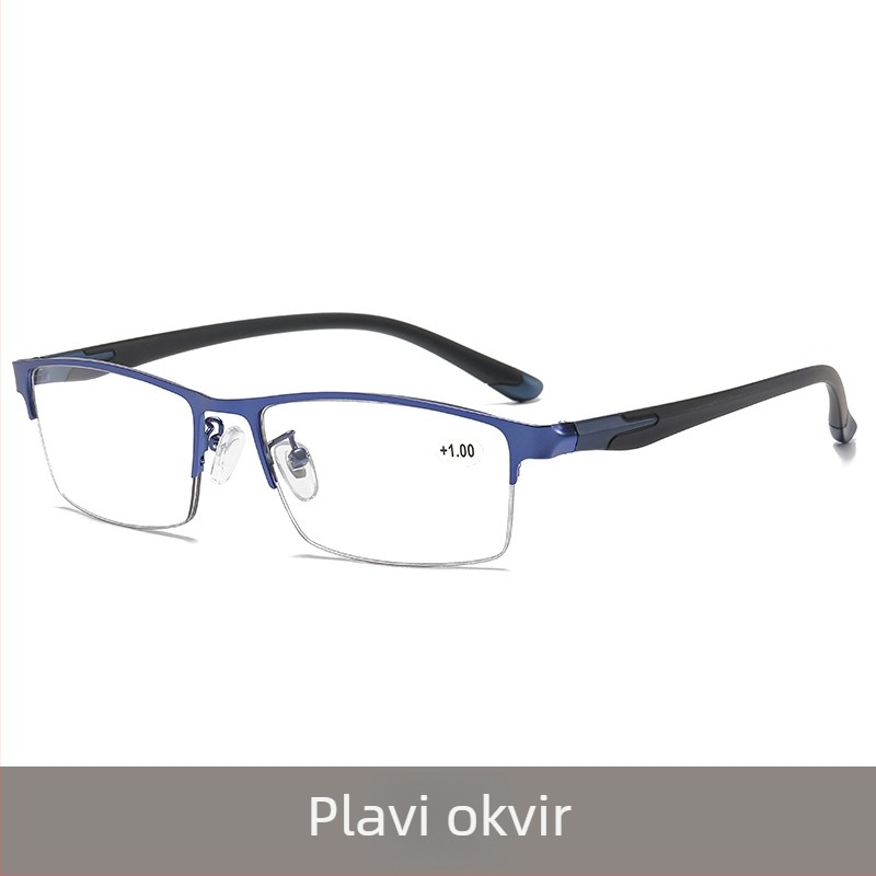 Očala za čitanje s zaštitom od plavog svjetla, metalni polu-okvir, četvrtaste leće, unisex za muškarce i žene, kompatibilne s dioptrijskim lećama