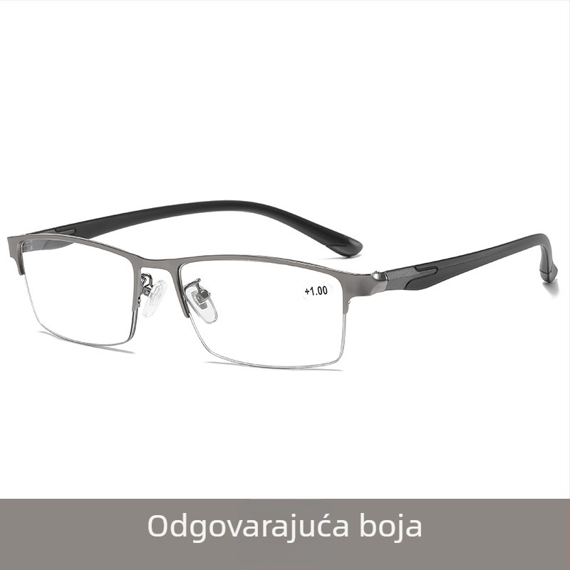 Očala za čitanje s zaštitom od plavog svjetla, metalni polu-okvir, četvrtaste leće, unisex za muškarce i žene, kompatibilne s dioptrijskim lećama