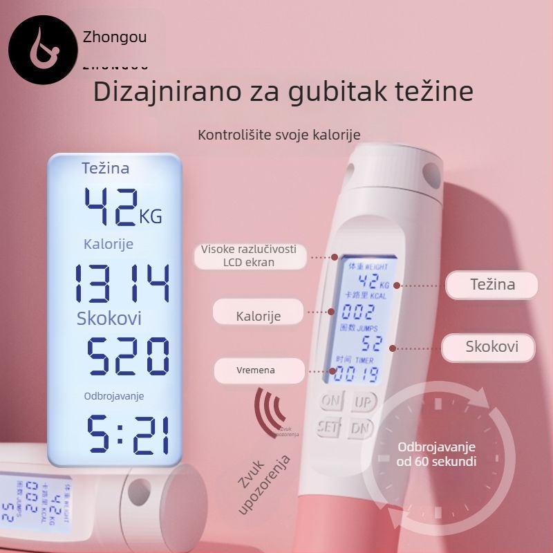Pametno elektroničko preskakanje užad s brojačem, dvostruki način (bežično i kabelsko), teretno užad, kabel 2 mm, za fitness