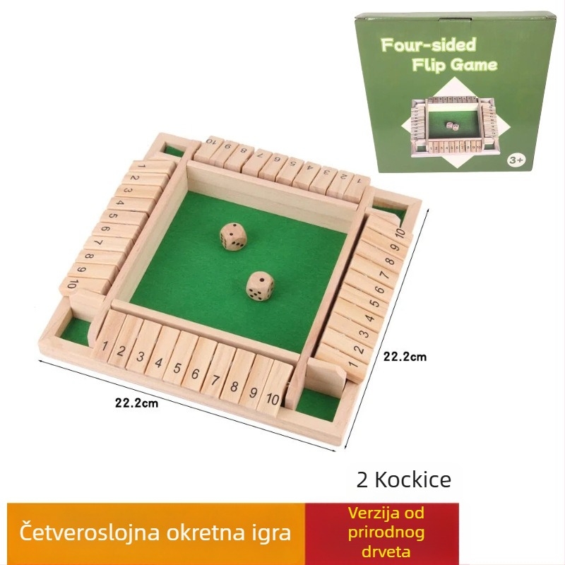 Drvena igra s četiri strane flip kartica za unutarnju zabavu — obitelj i prijatelji, blister pakiranje, uzrast 15–35