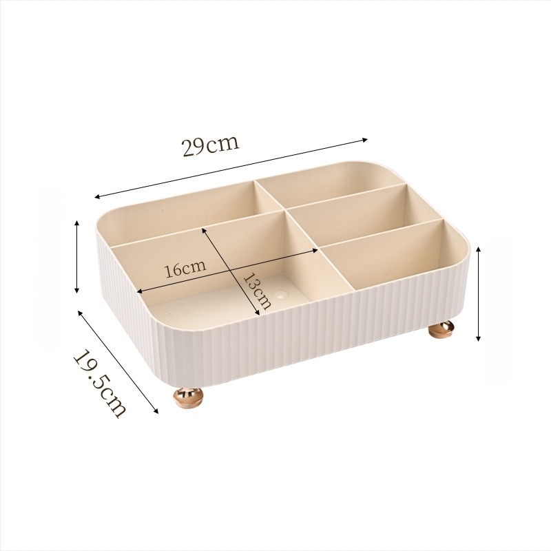 Stolni organizator kozmetike s podijeljenim pretincima i odjeljkom za daljinski, plastika, pristupačan luksuz stil (plastika; pristupačan luksuz; odjeljak za daljinski; podijeljeni pretinci; skladištenje kozmetike i njege kože)