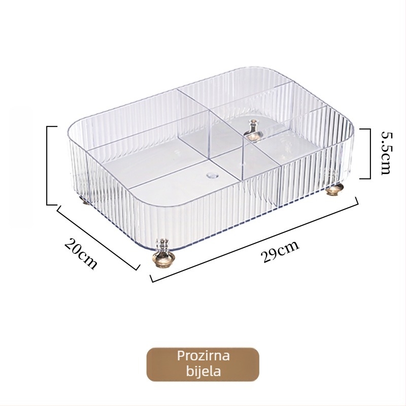 Stolni organizator kozmetike s podijeljenim pretincima i odjeljkom za daljinski, plastika, pristupačan luksuz stil (plastika; pristupačan luksuz; odjeljak za daljinski; podijeljeni pretinci; skladištenje kozmetike i njege kože)