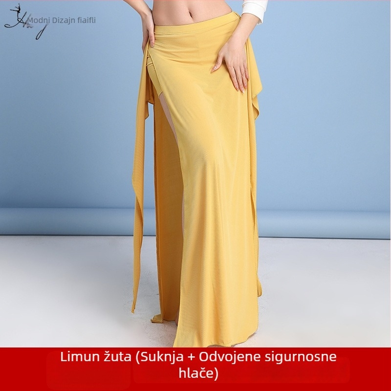 Haljina za belly dance za praksu s dugim otvorom, za početnike, od spandexa i imitacije brokata