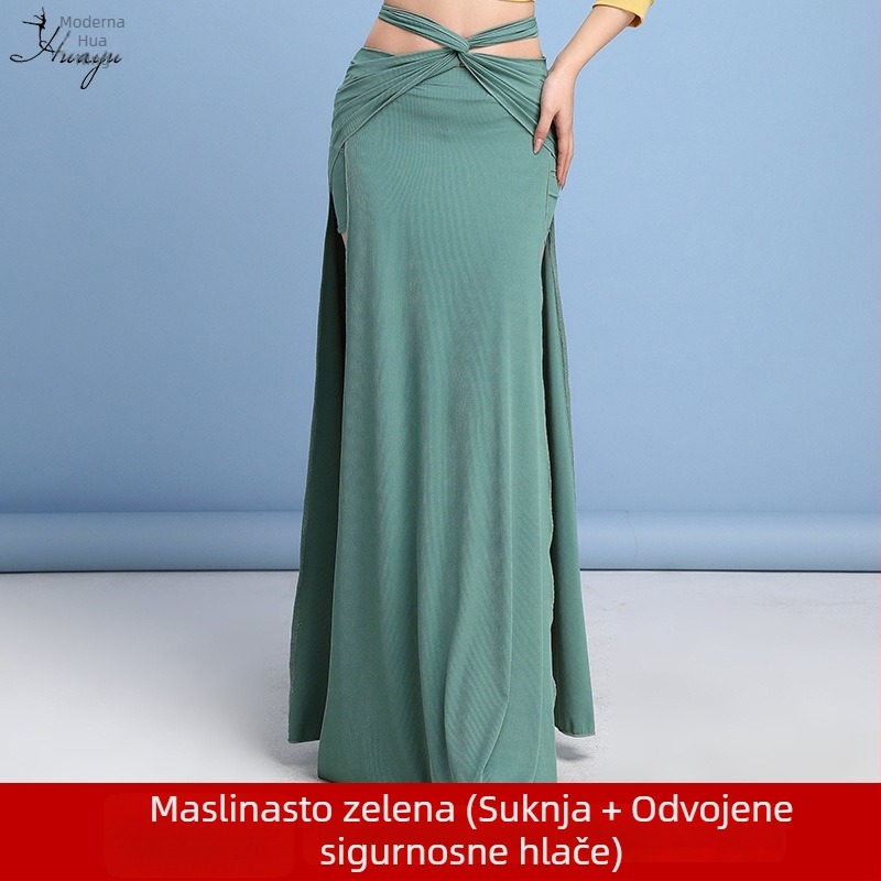 Haljina za belly dance za praksu s dugim otvorom, za početnike, od spandexa i imitacije brokata