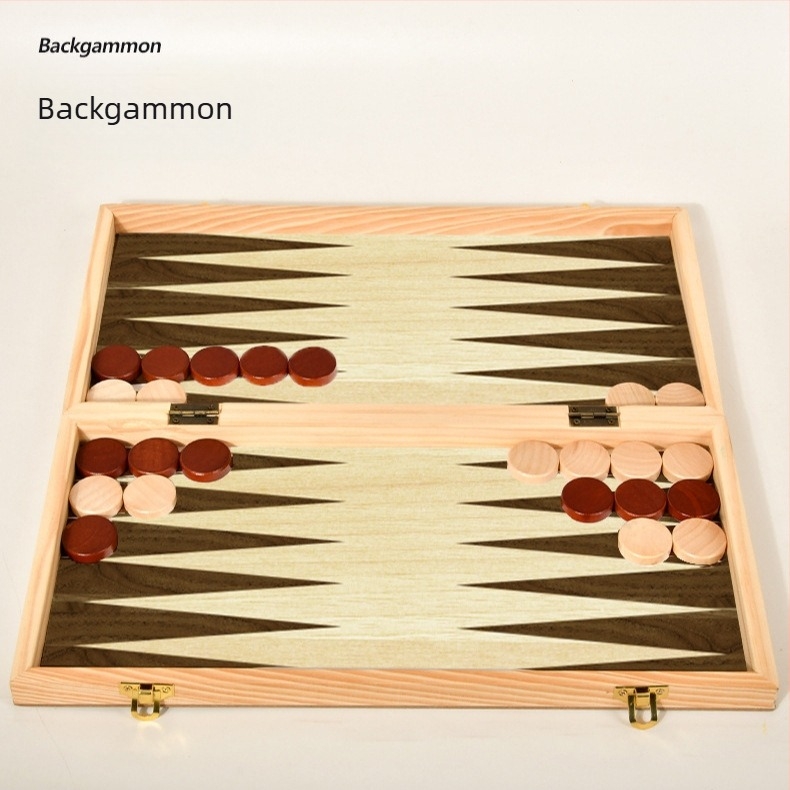 Drvena sklopiva 3-u-1 stolna igra: šah, backgammon i dama, edukativna logična igra